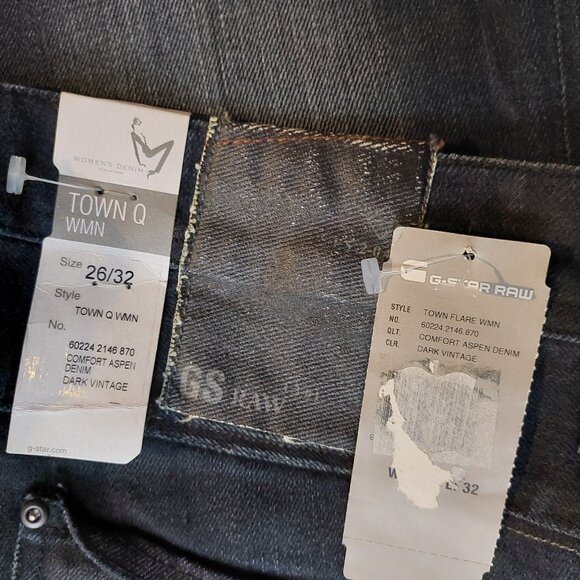 G-Star Raw Town Flare Aspen Denim Dark Vintage Blue Jeans Sz 26 NWT - Picture 7 of 7